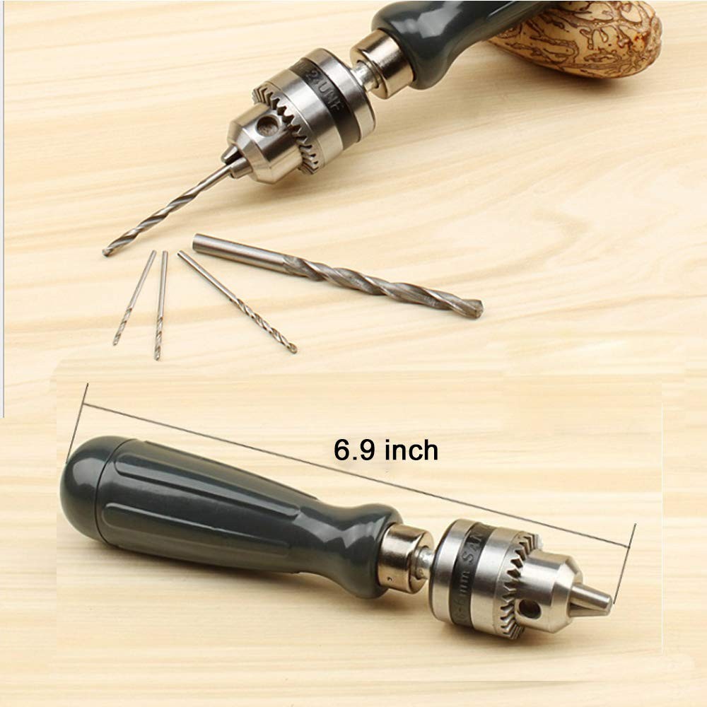 Hand Drill Bits Set 7 in 1 Manual Tool Pin Vises with Chuck Key & 5pcs Twist Dri