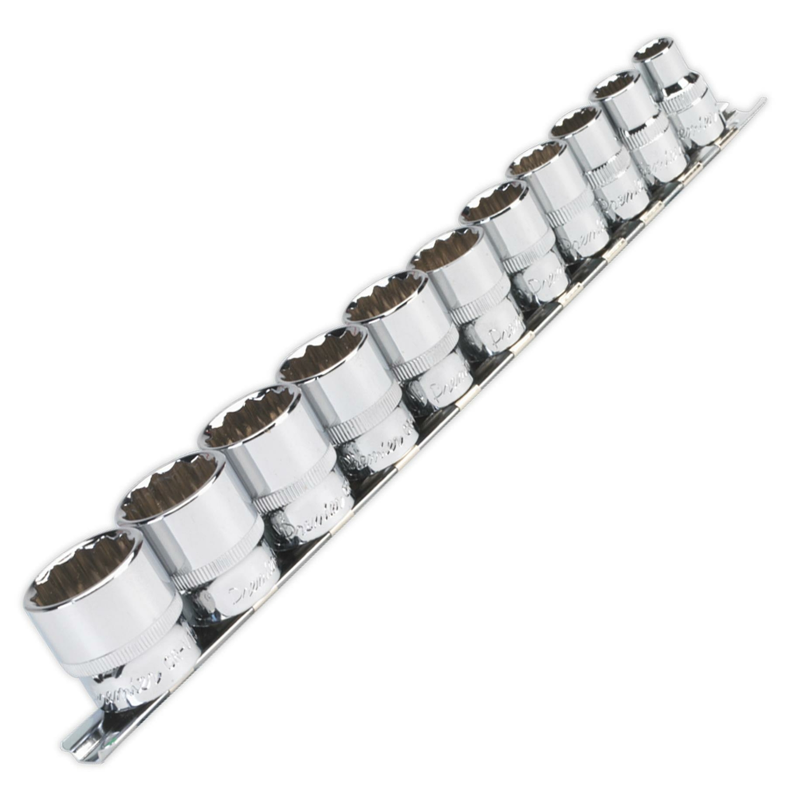 Sealey Premier 11 Piece Bi-Hex 3/8″ Sq Dr Imperial AF Socket Set + Rail