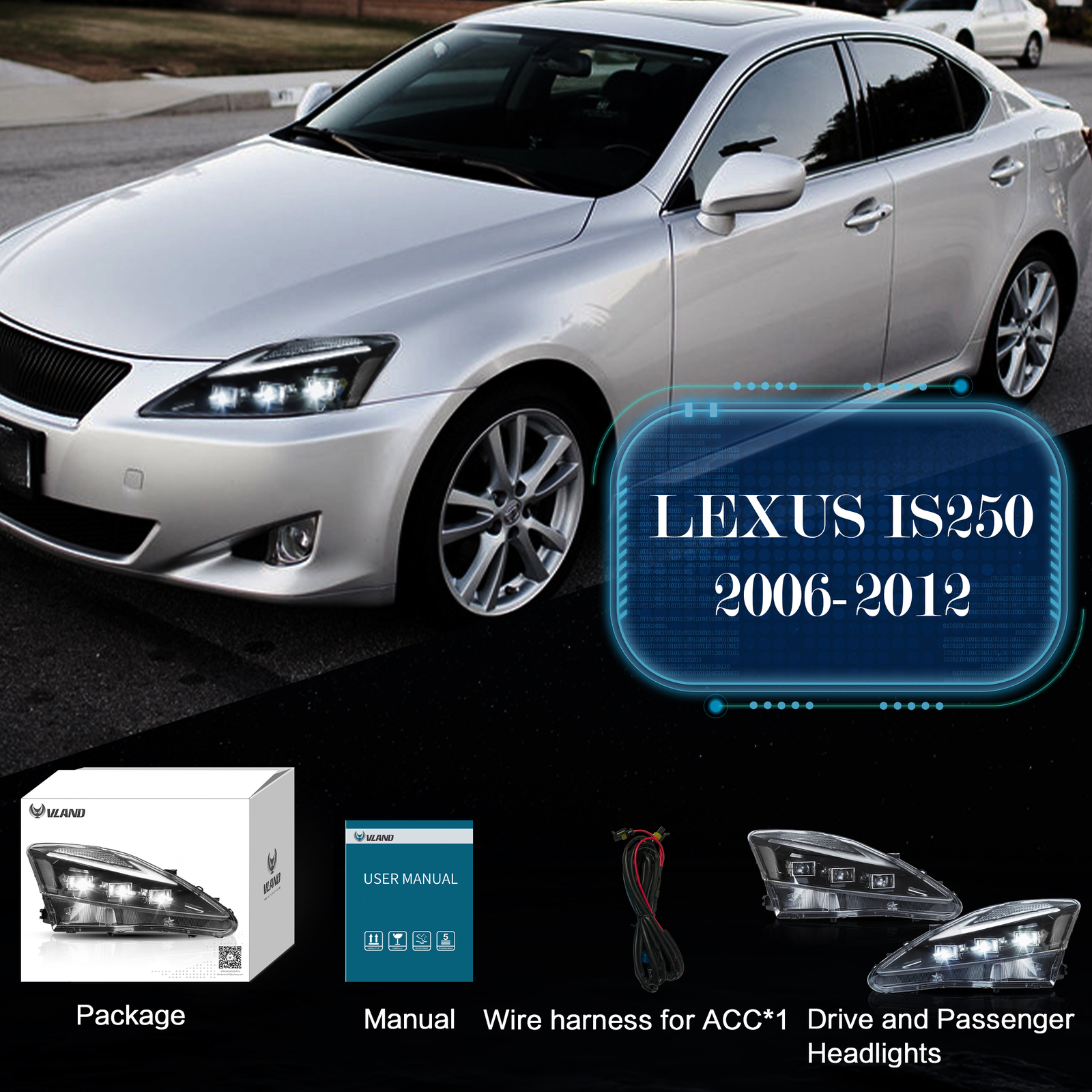 4PCS LED Headlights+Tail Lights For 2006-2013 Lexus IS250 IS350 ISF W/Sequential