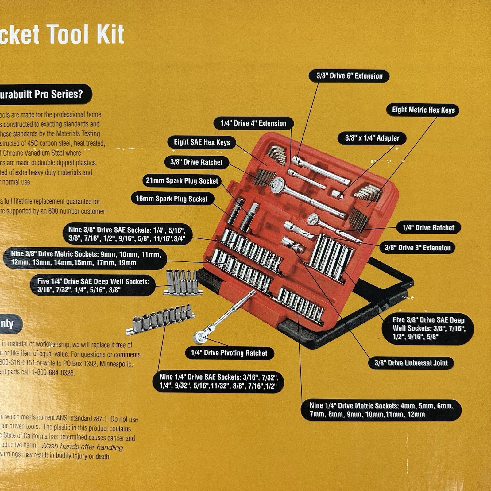 Durabuilt Pro Series 72 Piece Socket Tool Kit Mechanics Ratchet Set SAE Metric