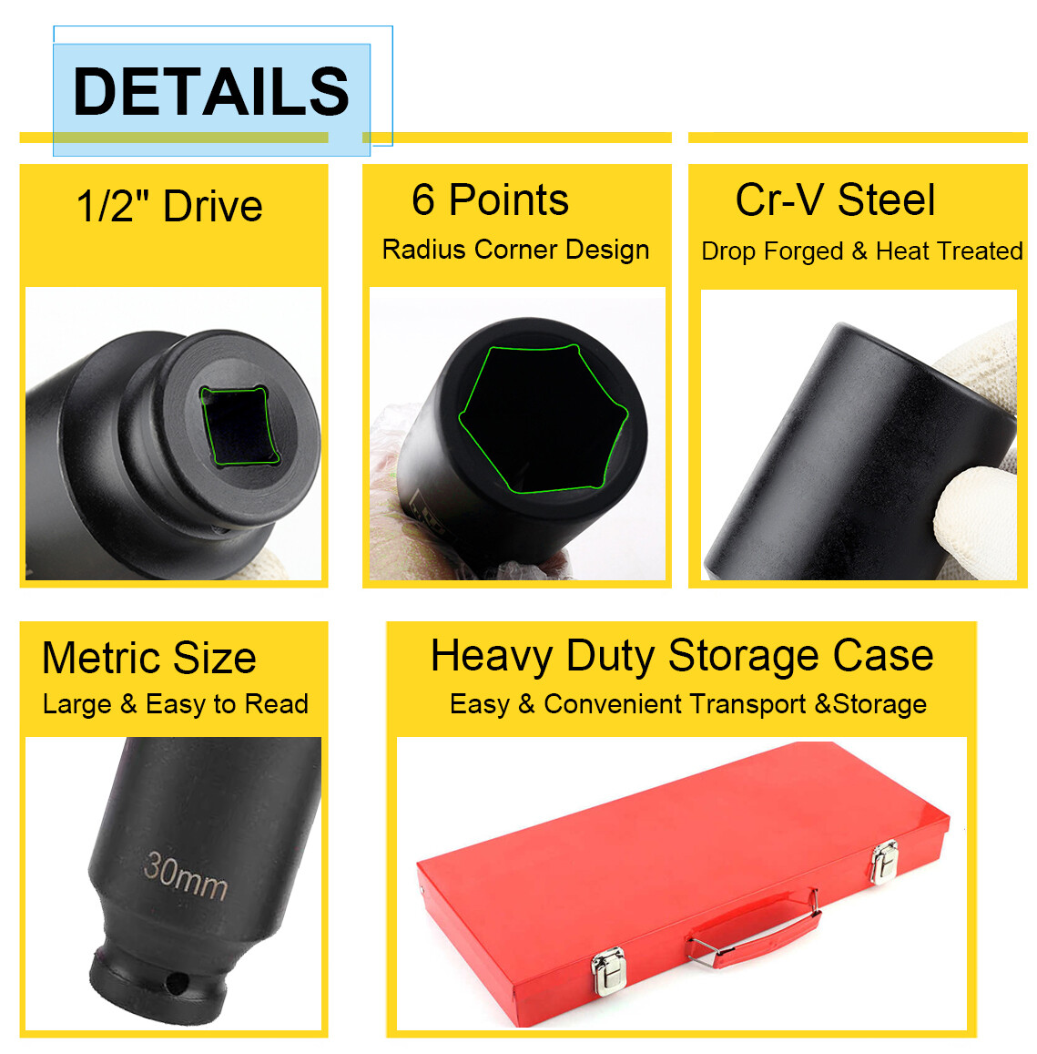 35pcs 1/2″ Deep Impact Socket Set Drive 8-32mm Metric Garage SAE W/ Case US