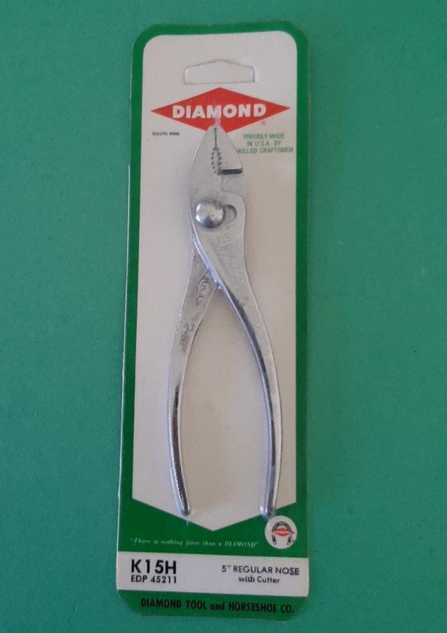 NOS Diamond Horseshoe 5″ Regular Nose w/ Cutter Slip Joint Pliers K15 K15H 4B