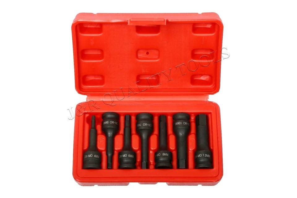 7pc MM Impact Hex Bit Socket Set 3/8″ Drive CR-MO Steel Long Reach Allen Driver