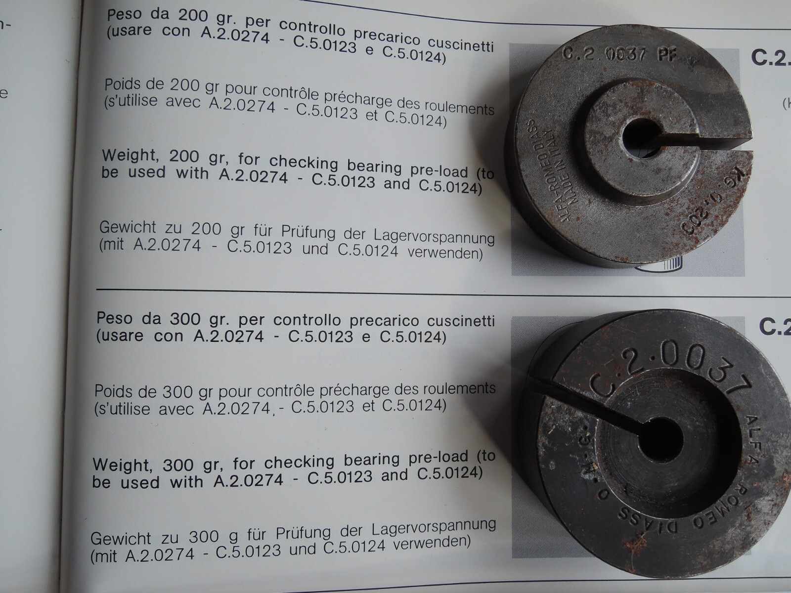 Alfa Romeo C.2.0037 Factory TOOL Pair Counter Weights 200 gram & 300 gram