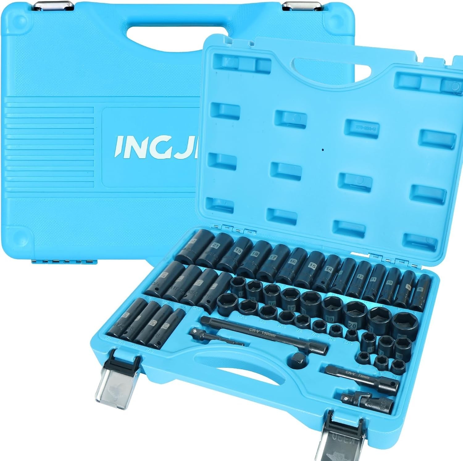 Impact Socket Set, 3/8 inch 50 Piece SAE and Metric Set, Standard SAE 5/16 to…