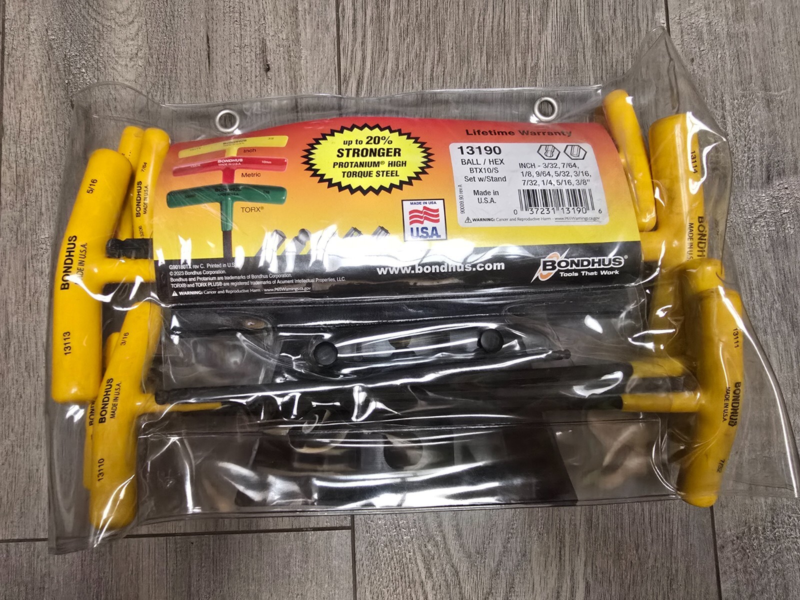 Bondhus ProGuard 10pc SAE T-Handle Hex Key Set w/ Stand USA 3/32″ to 3/8″ #13190