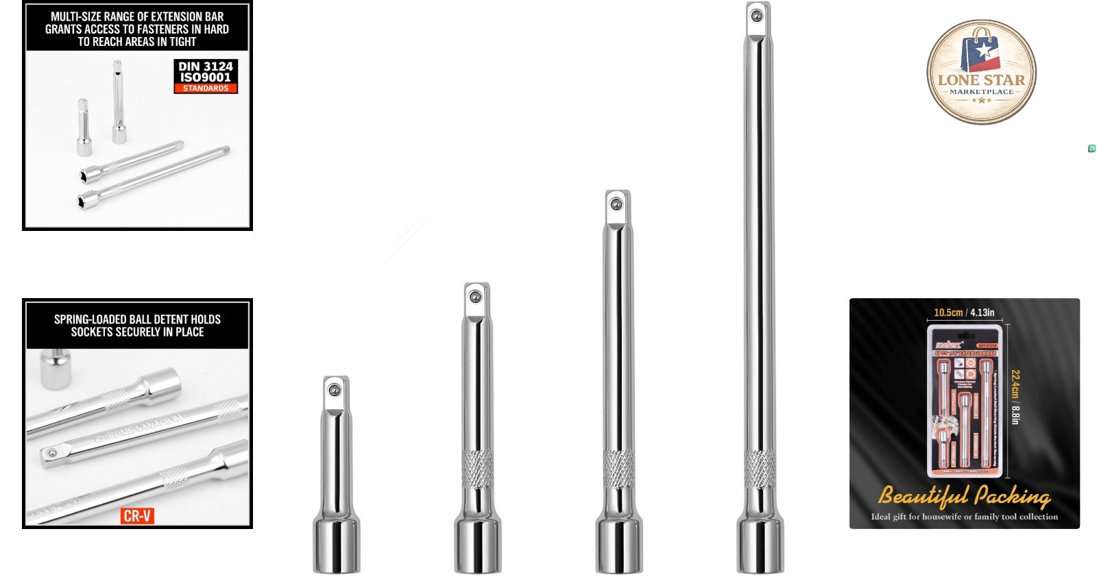 4-Piece 1/4″ Socket Extension Set – Chrome Vanadium Steel Durability