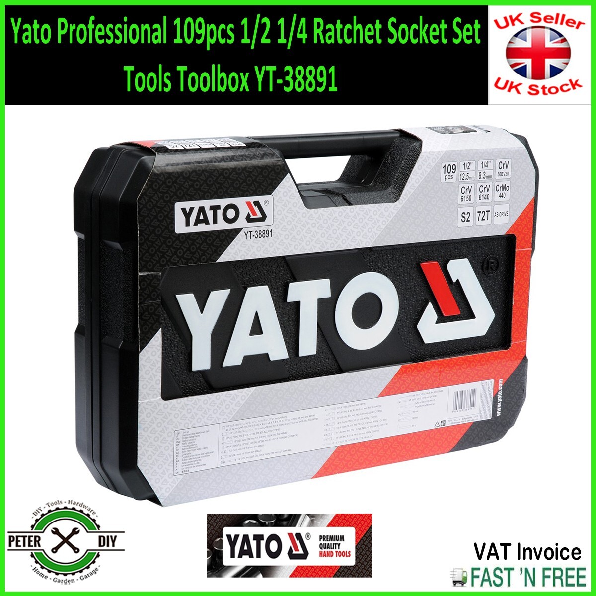 Yato Professional 109pcs 1/2 1/4 Ratchet Socket Set Tools Toolbox YT-38891