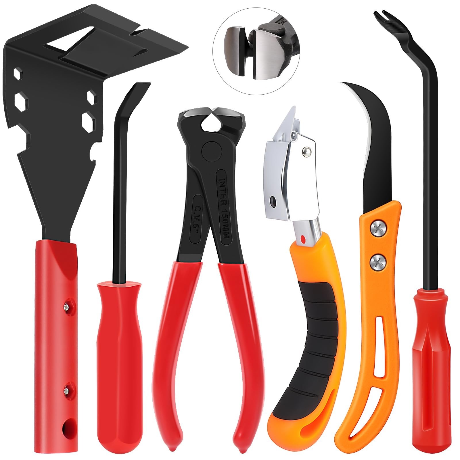6Pcs Trim Removal Tool Kit – Upholstery Staple Remover, Nail Puller & Pry Bar Se
