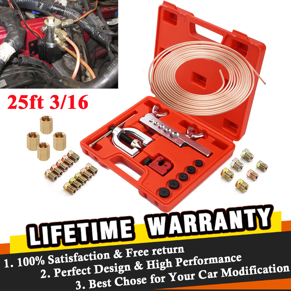 Brake Line Pipe Repair Kit 25FT 3/16 Copper Pipe Flaring Tool + 20 Nuts Fittings