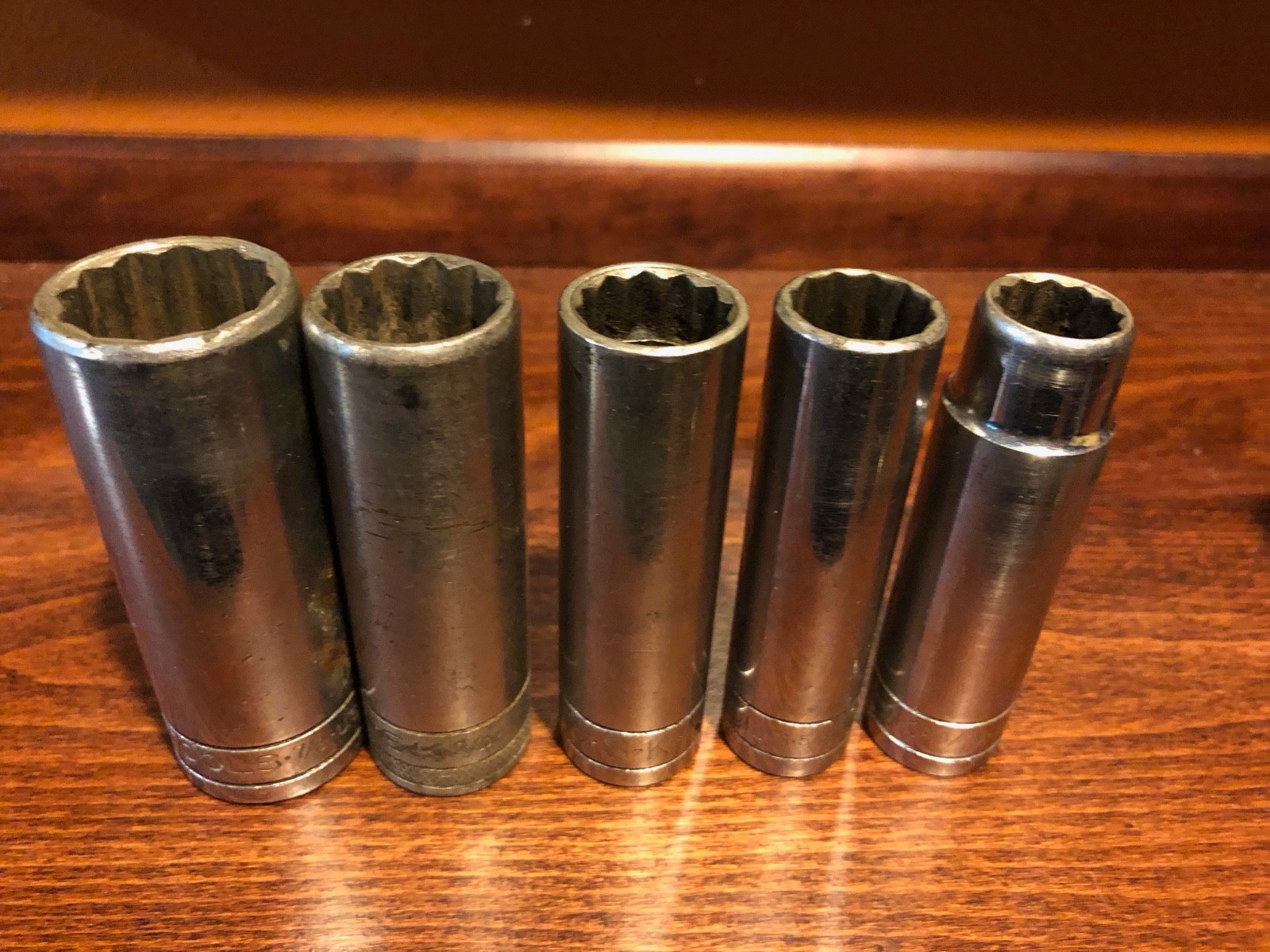 SK S-K Tools Vtg Deep 1/2” Drive 12 Pt Partial Socket Set 9/16” To 7/8” USA
