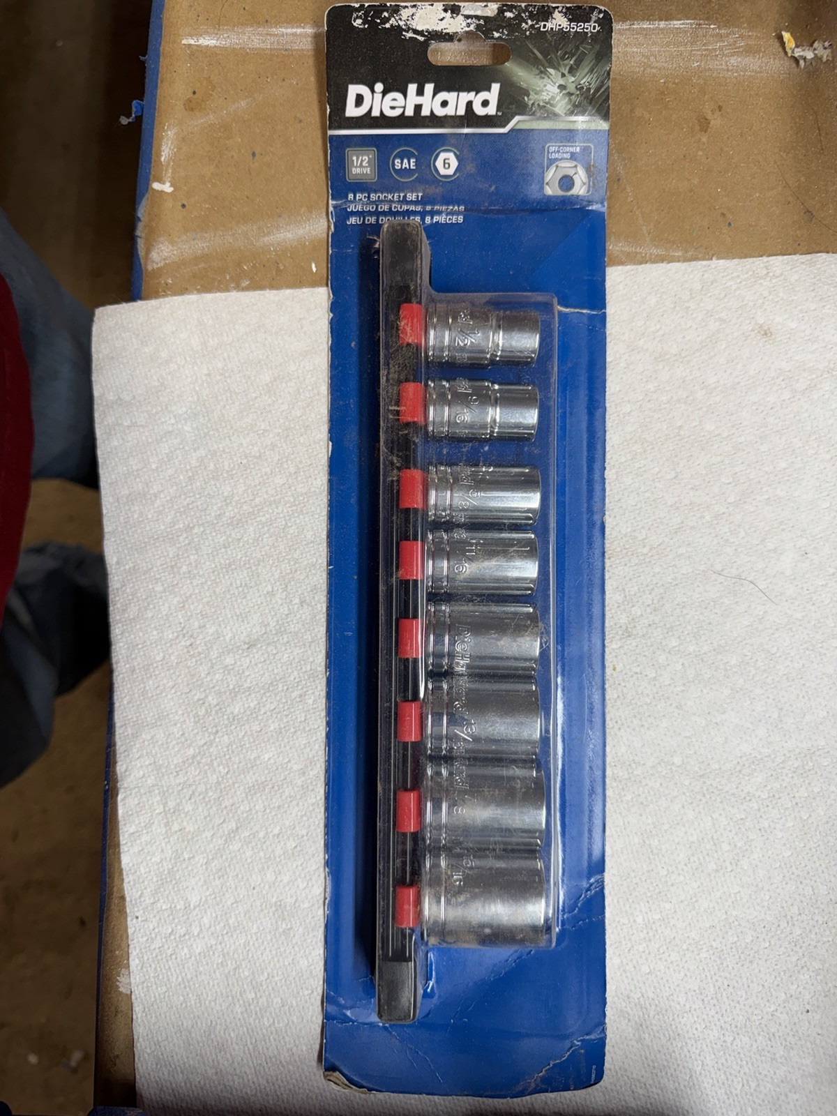 DieHard 1/2″ Drive 6-Point Shallow Socket Set, SAE, 8-Piece DHP55250