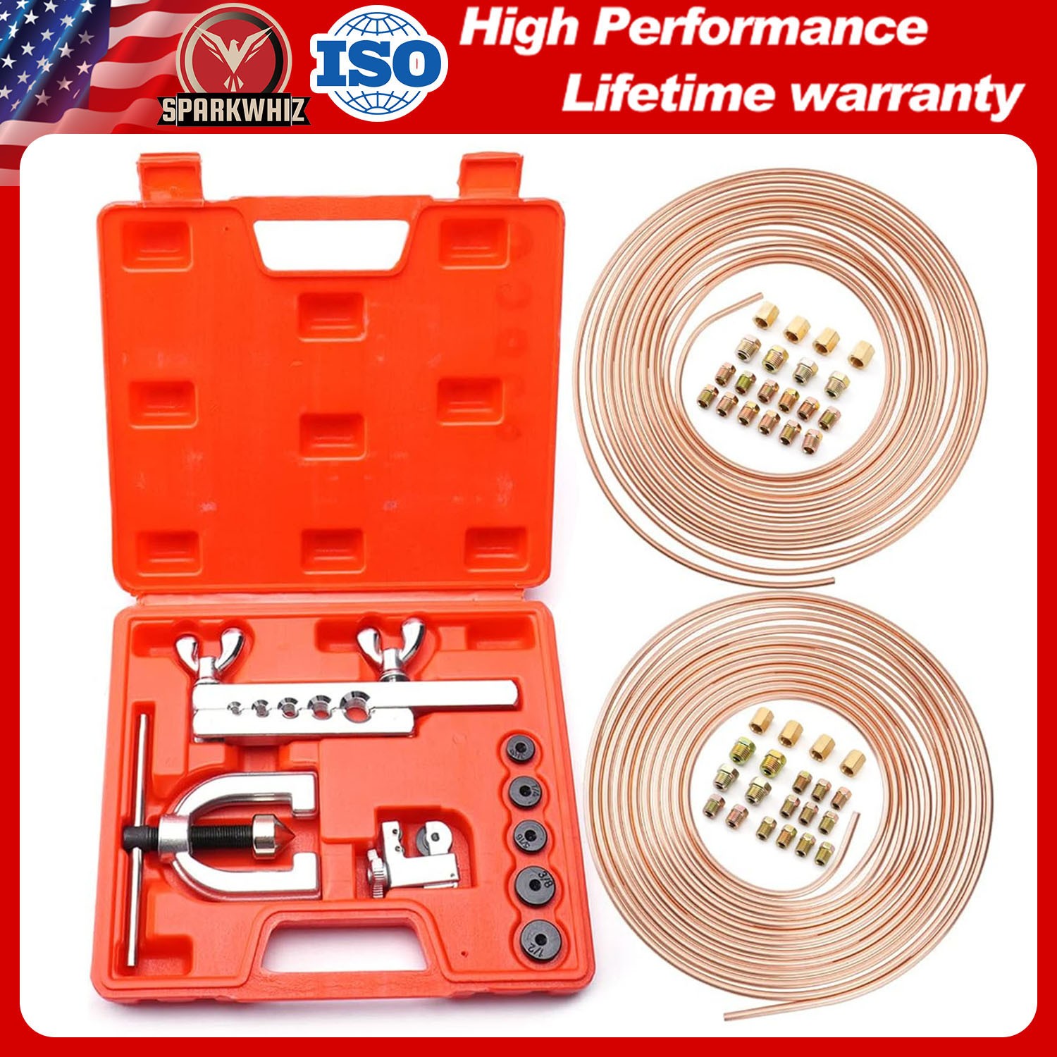 25ft 3/16 + 1/4 Copper Coated Brake Line & Double & Single Flaring Tool New