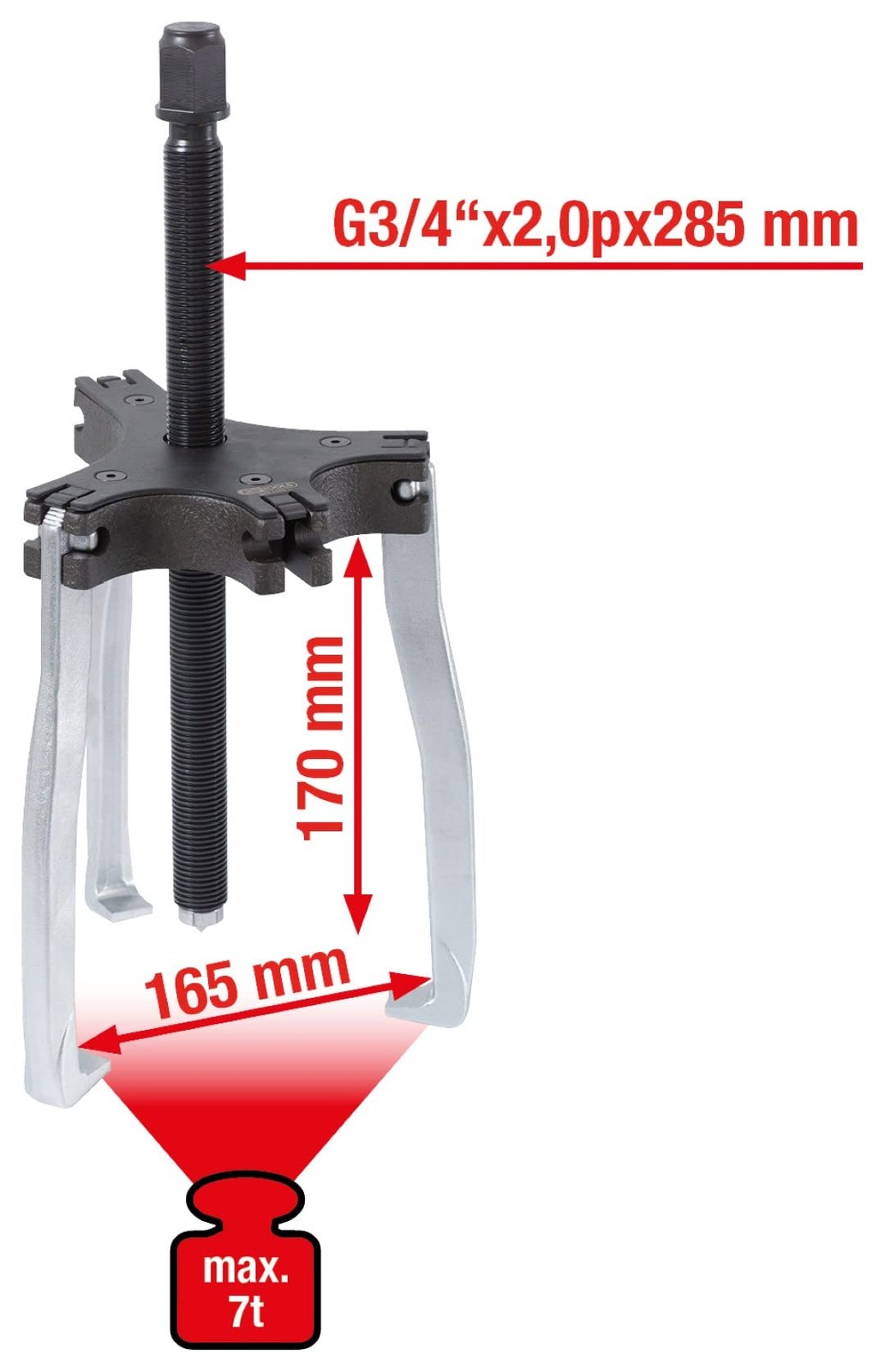 640.4205 universal puller 2 + 3 arms 165 mm, size 3, 7t