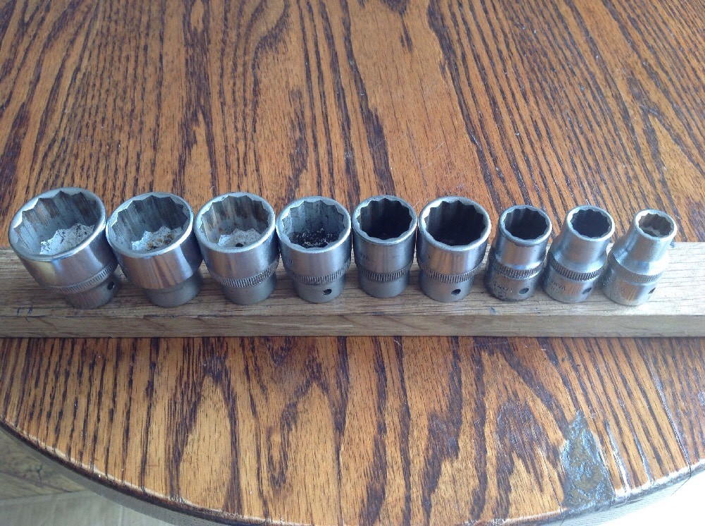 9 Elora Chrome Sockets 1-1/8″ To 7/16″ AF With 1/2″ Drive. C.