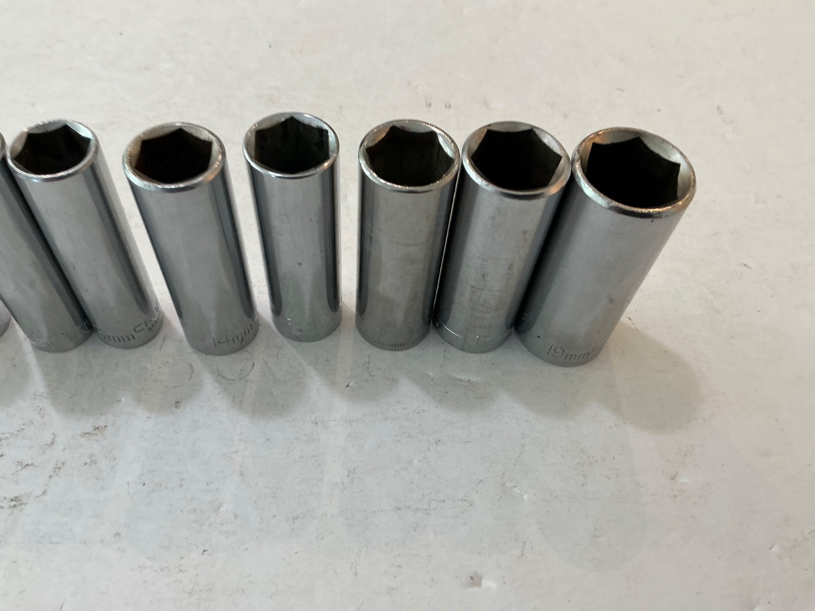 Vtg Craftsman USA 3/8″ Drive 9 pc Metric 10-19mm Deep Well 6 Pt Socket Set USA