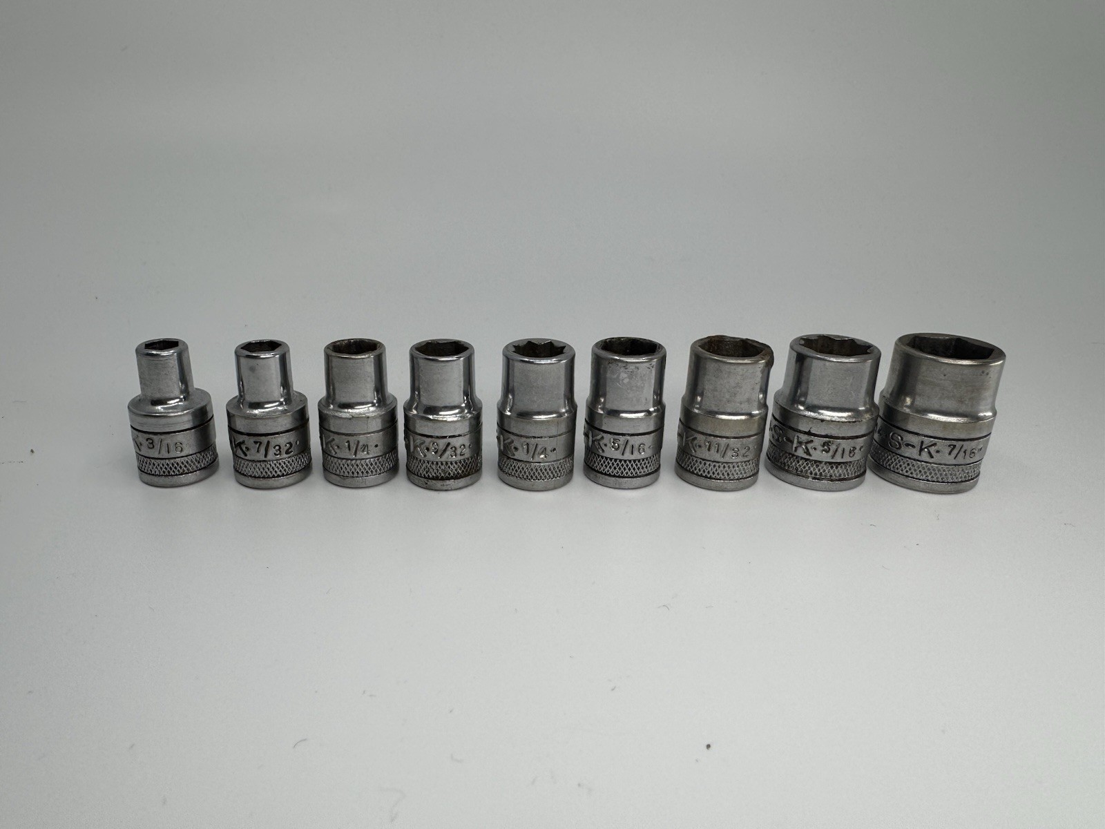 Vintage SK Tools 9pc Socket Set 3/16 Through 7/16 USA