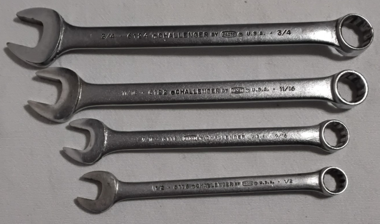 (4) Proto Challenger SAE Combination Wrench Set LOT 6116 6118 6122 6124 USA