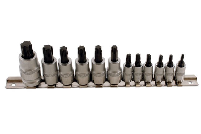 12 Piece Short Star Socket Bit Set From T10–T60 1/4″D, 3/8″D, 1/2″D Laser 2196
