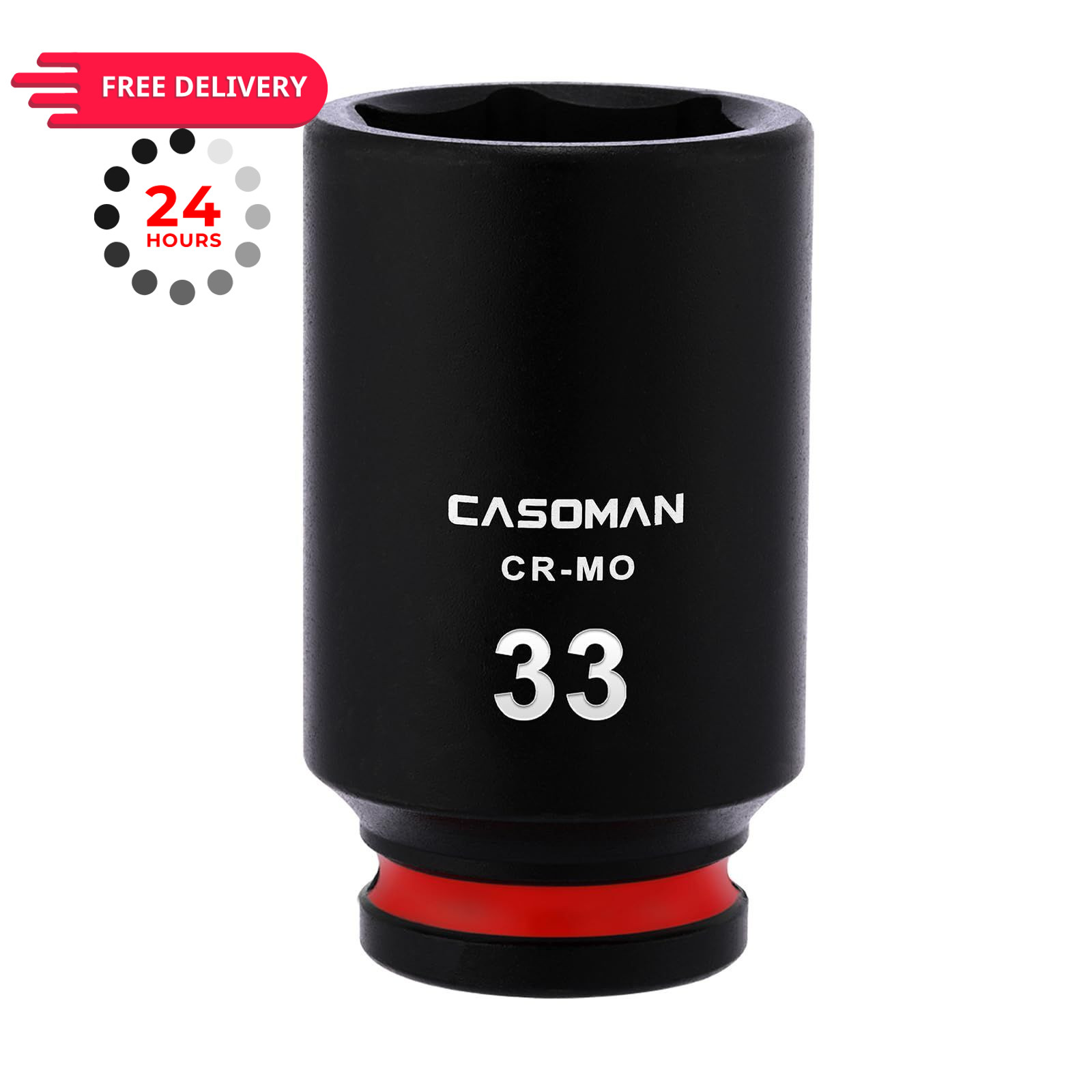 CASOMAN 1/2″ Drive x 33mm Deep Impact Socket, 6-Point, Metric, CR-MO