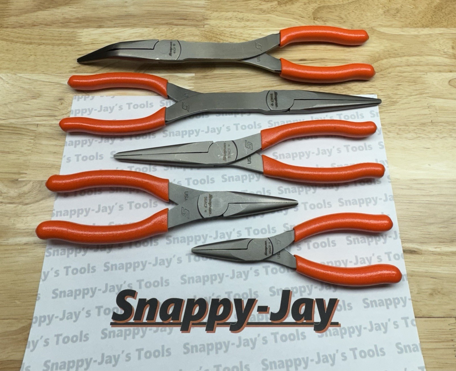 Snap-on Tools USA NEW 5pc ORANGE Talon Grip Needle Nose Plier Set LONGNOSE5O