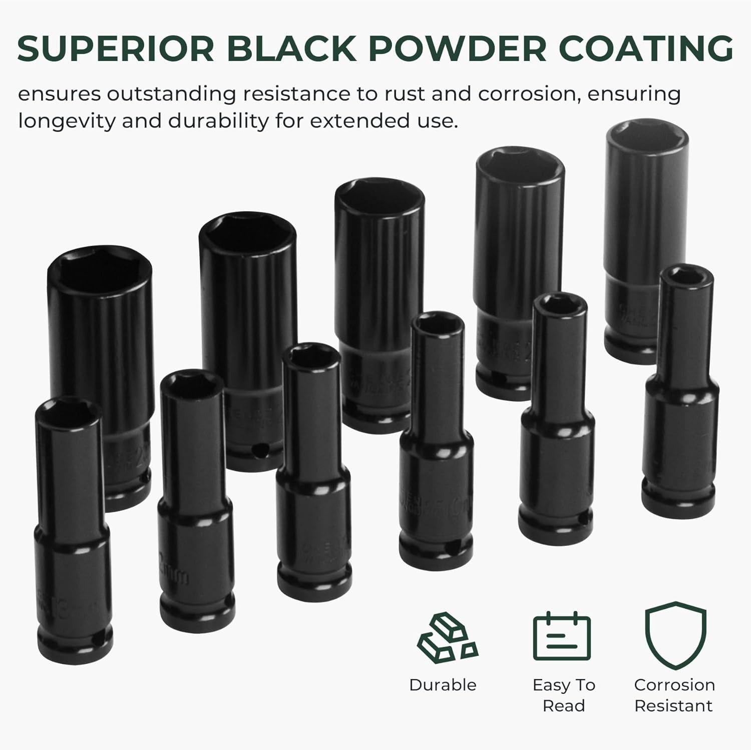 20PCS 1/2 Inch Impact Sockets Set Drive Metric 8mm-32mm Deep 6-Point Set w/ Case