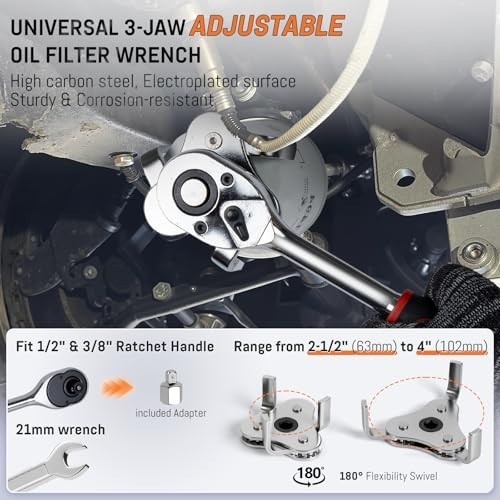 8-Piece Adjustable Oil Filter Wrench Set, 3-Jaw Pliers & Tools for Car, Truck, M