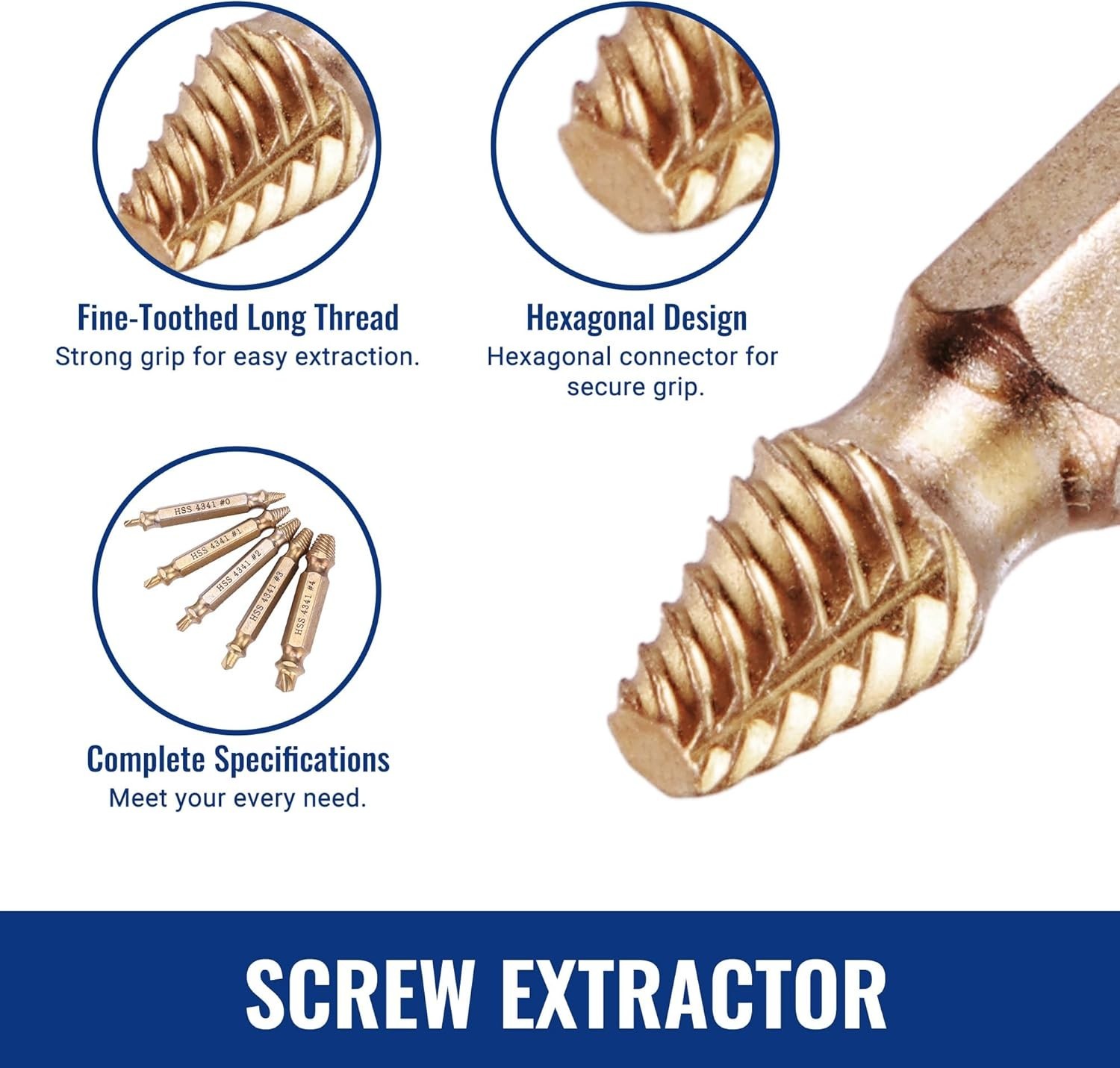 6-Piece Titanium Coated Screw Extractor Set with Portable Case
