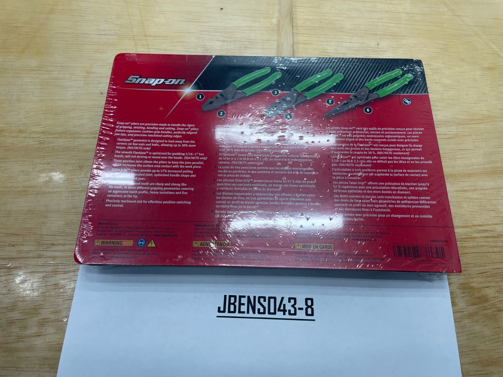 Snap-on Tools USA NEW GREEN 3pc Soft Grip Slip Joint Pliers Lot Set PL347ACFG