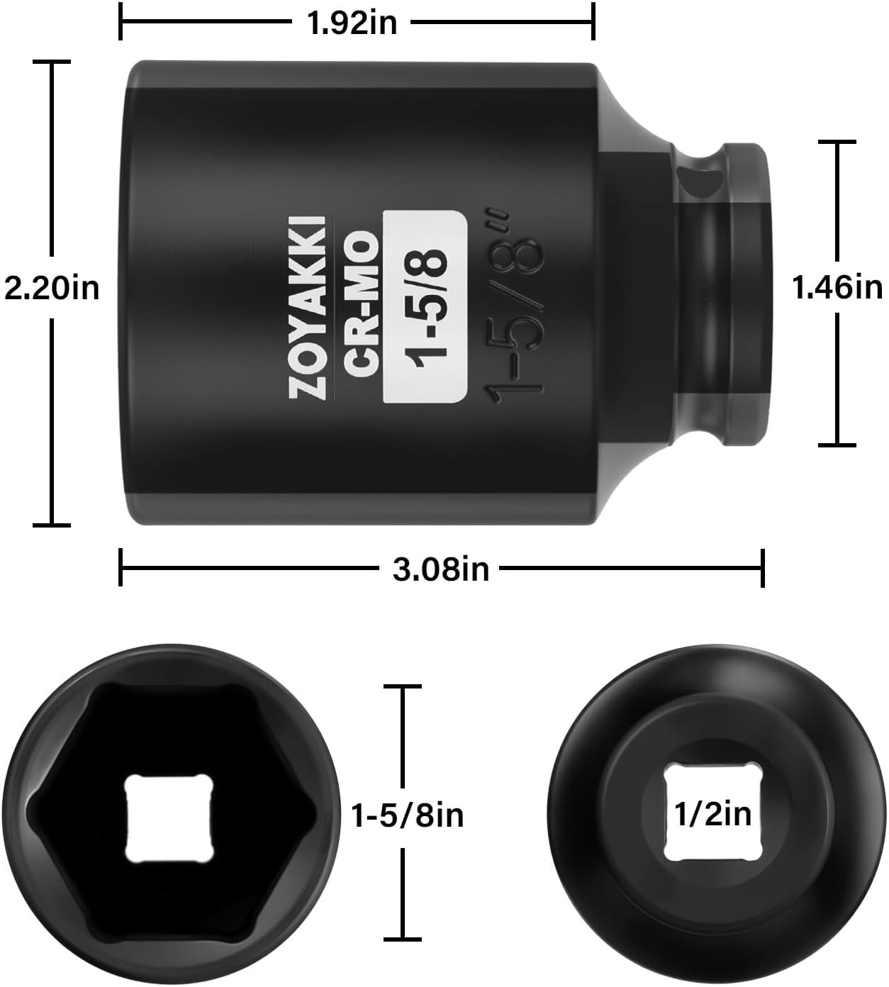 1/2″ Drive x 1-5/8 Inch SAE Deep lmpact Socket, CR-MO 1/2-inch Drive 6 Point …