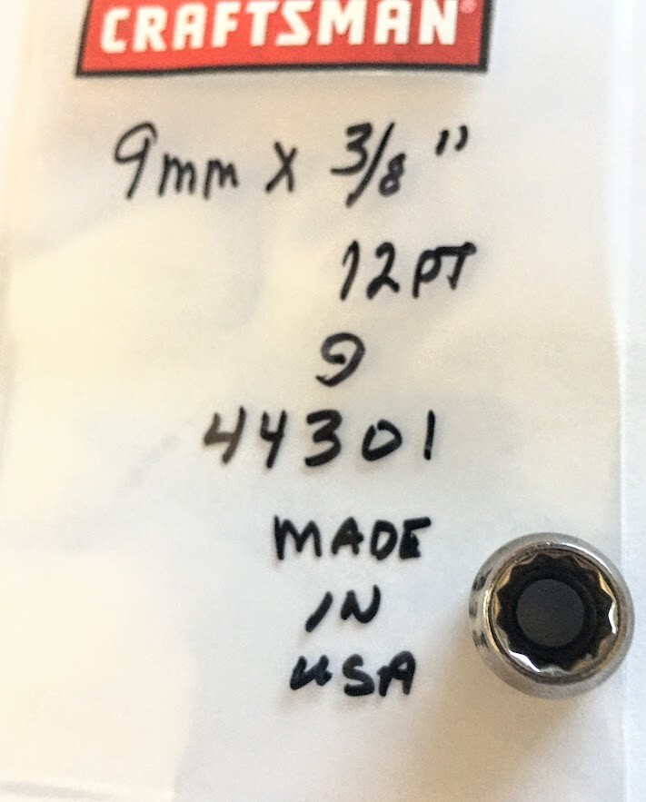 Craftsman 9 mm x 3/8″ Dr Socket G 44301 – 12 Pt – Made in USA – Free USA Ship