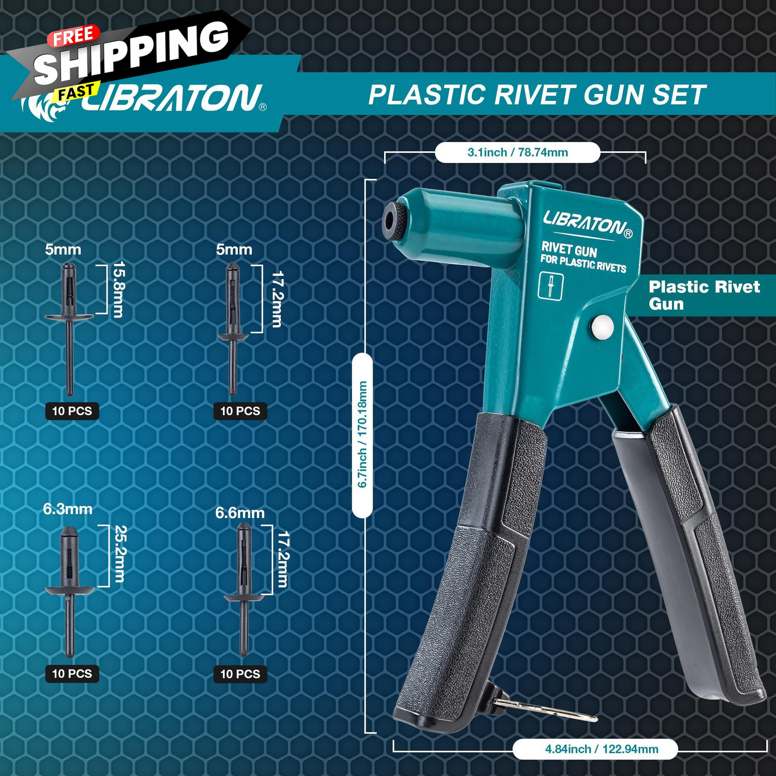 LIBRATON Plastic Rivet Gun Kit with Fastener Remover, 90 Degree Angle Hand…