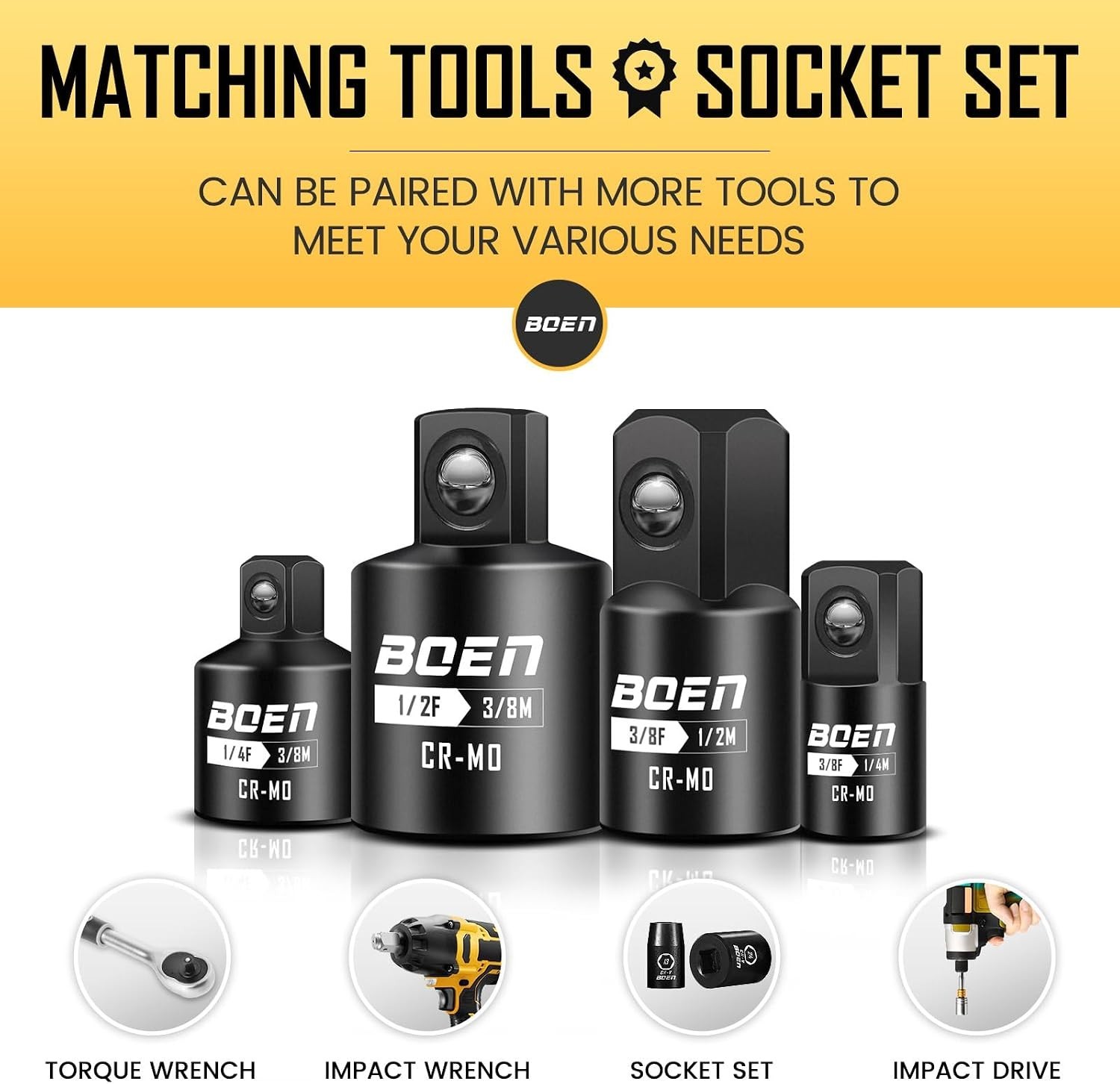 Versatile 4-Piece Impact Socket Adapter Set for Automotive & Industrial Use