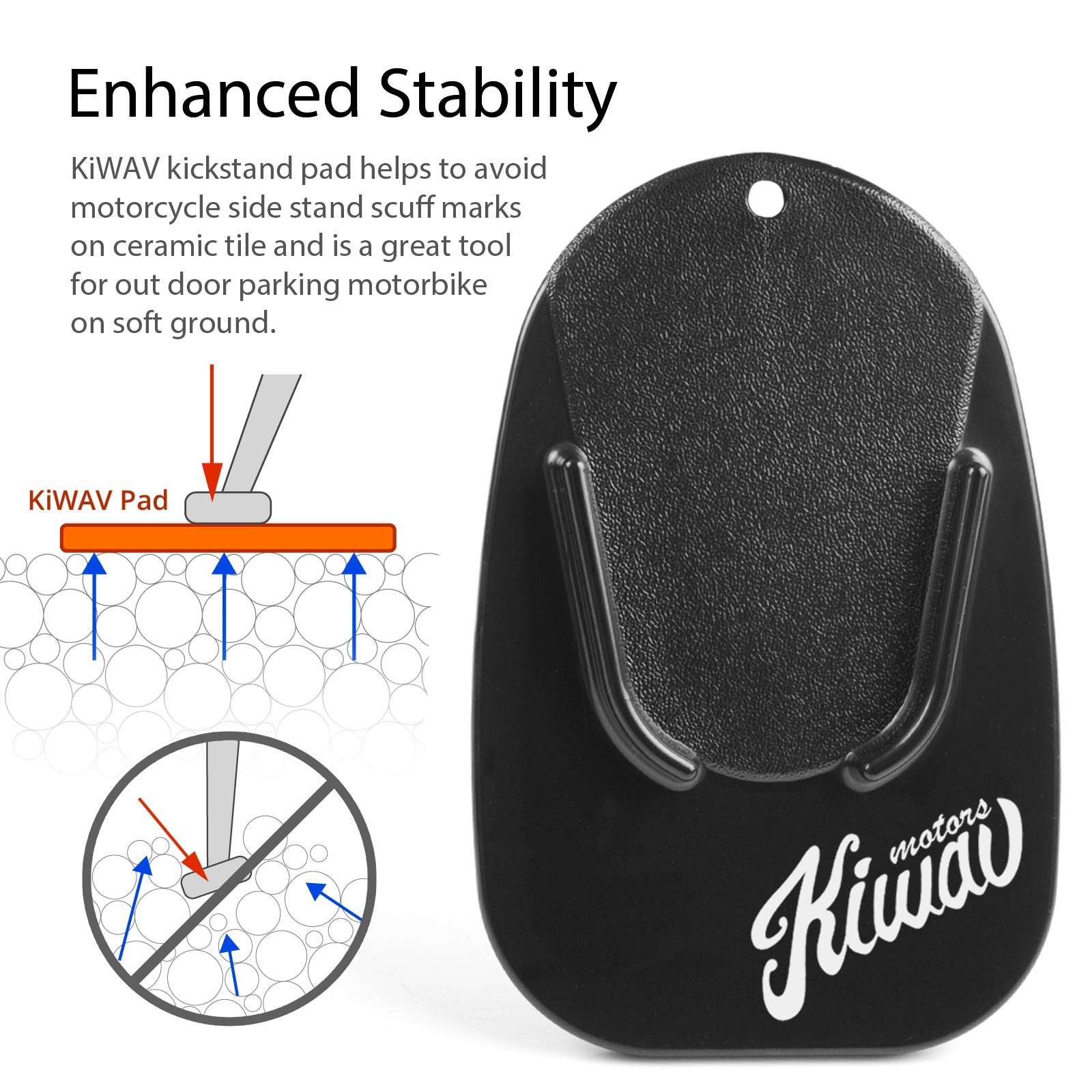 Black kickstand pad side stand anti-sink soft ground parking non-slip US STOCK