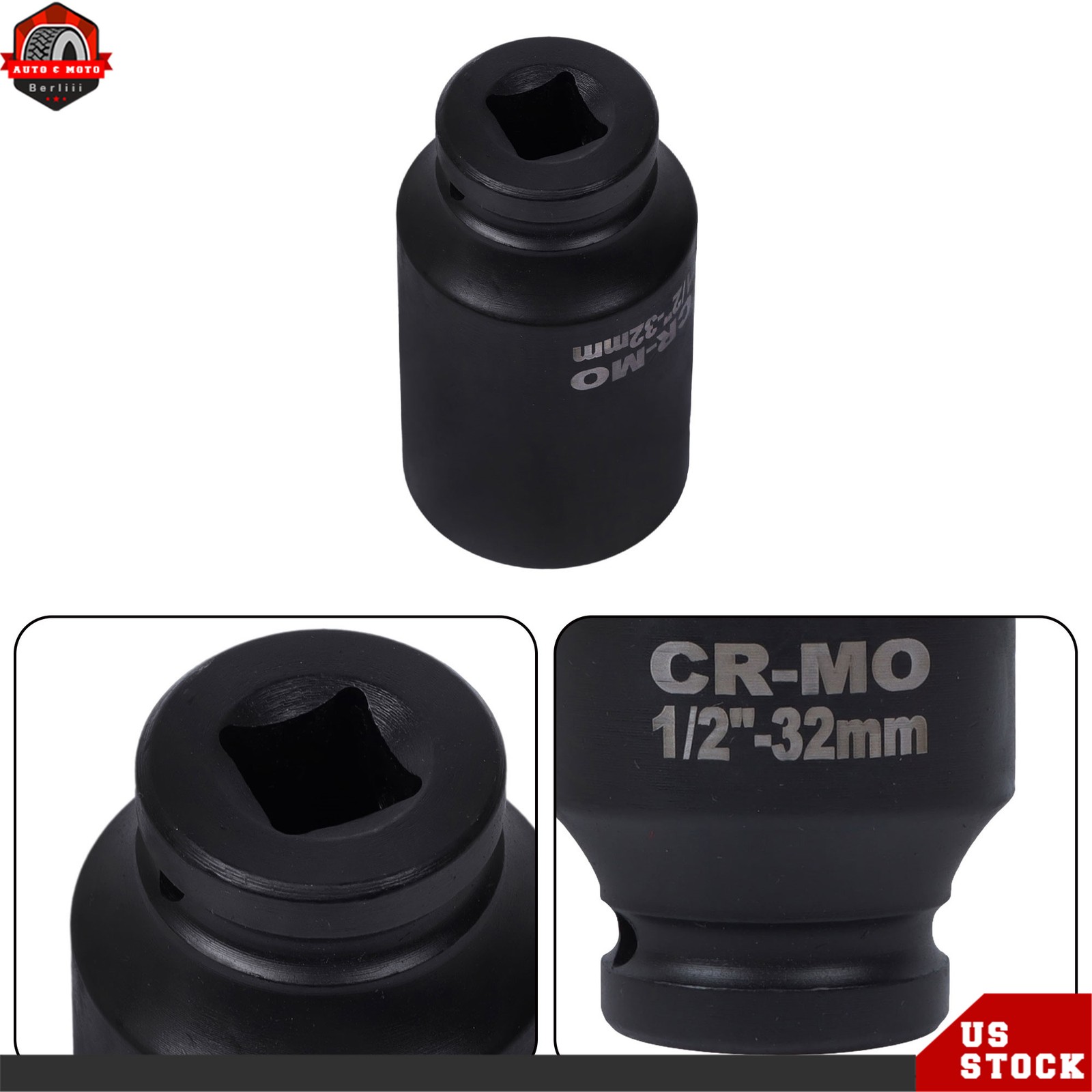 35pcs 1/2″ Inch Deep Impact Socket Set Drive 8-32mm Metric Garage With Case