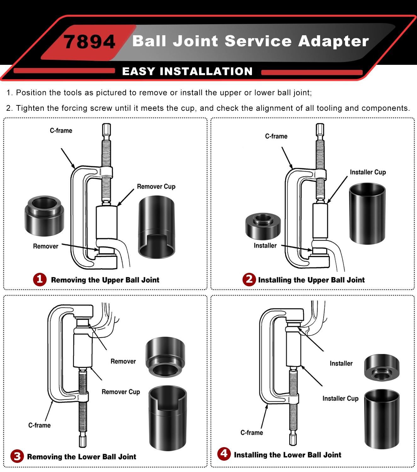 For Jeep & Dodge Ball Joint Service Adapter, 4PCS Upper Lower Ball Joint Press😎
