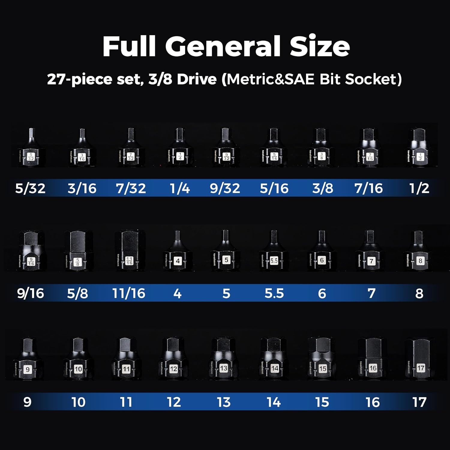 Anti-Roll Design Hex Bit Socket Set, 27-Piece SAE/Metric