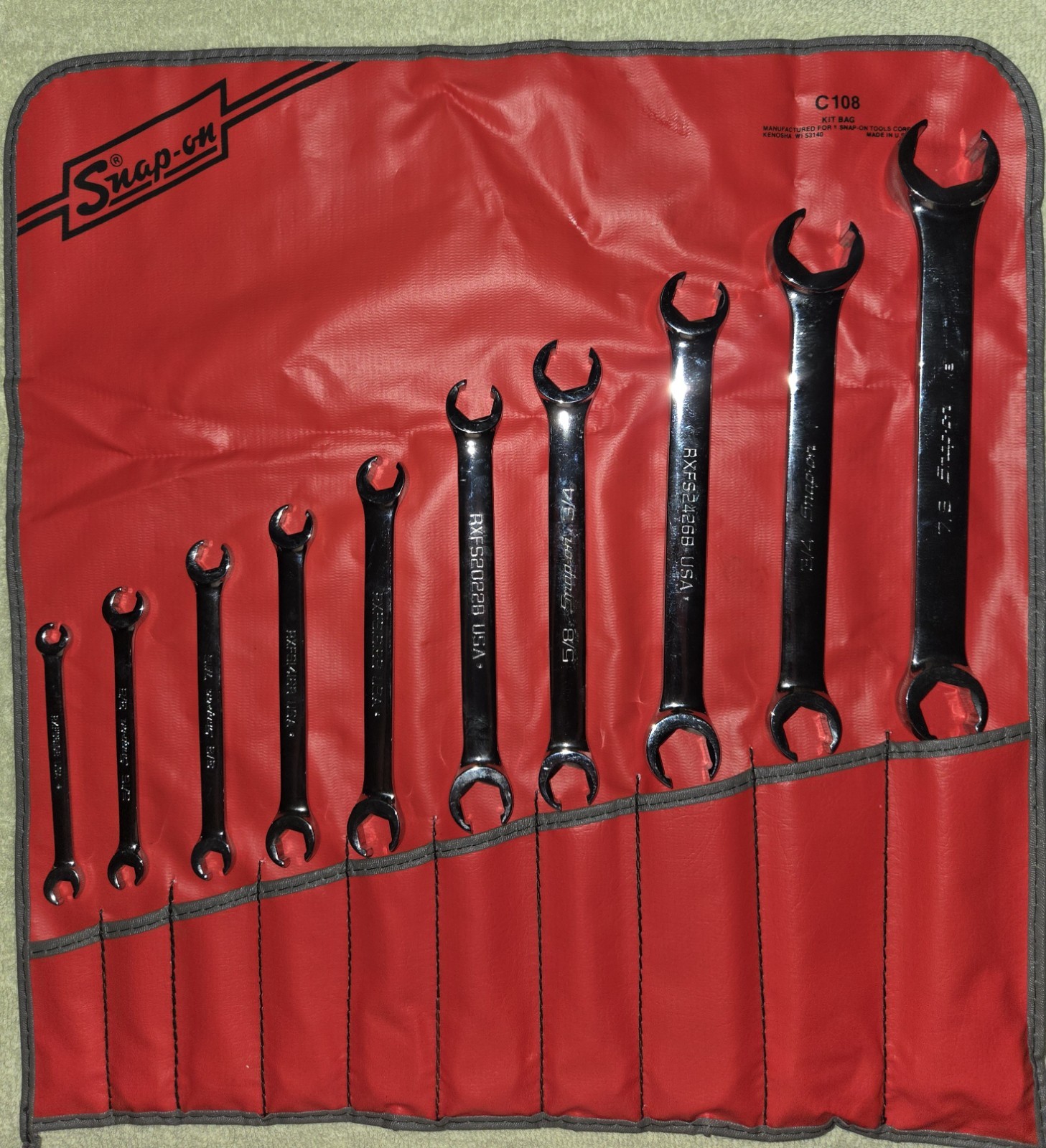 Snap On 10 pc. RXFS 6-Pt SAE Double End Flare Nut Wrench Set «NEW»