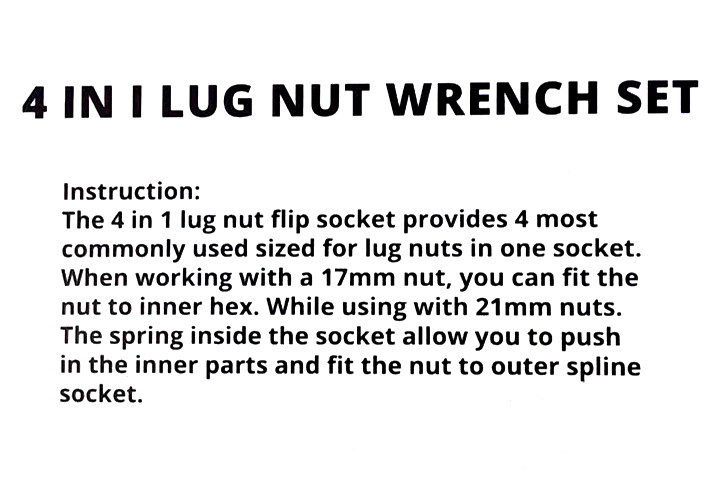 4 N 1 Flip Lug Nut Impact Socket WITH 1/2″extension bar METRIC (17,19,21,22mm)