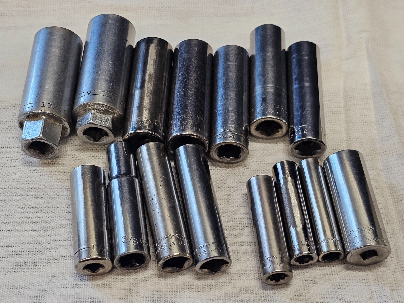 15 Craftsman Deep Well Sae Metric Socket Set 1/4 3/8 Drive 10 14 16mm 5/8 V G G1