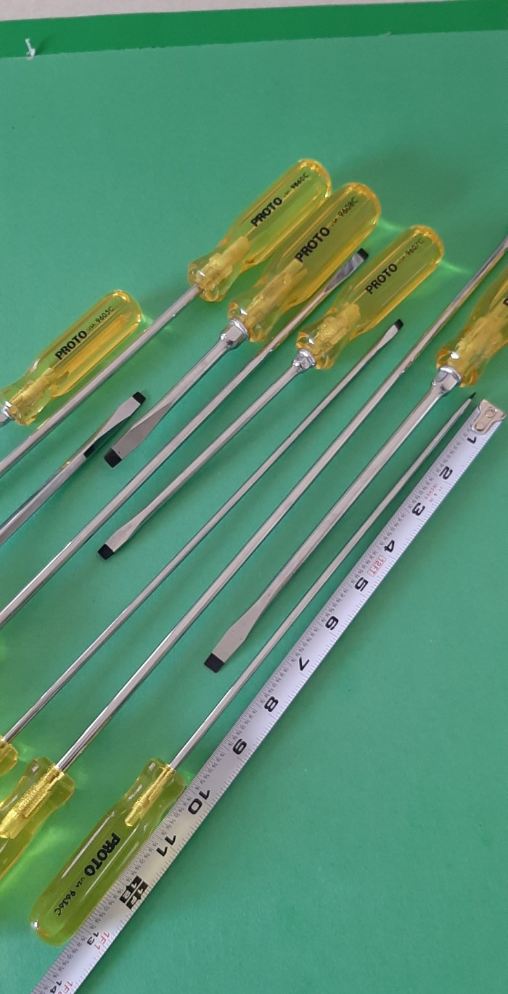 NOS NEW PROTO USA 10 Piece Clear Yellow Handle Screwdriver Set Flat Tip Slotted