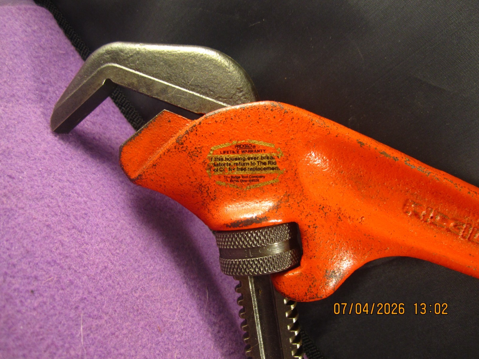 Ridgid Model E-110 Offset Hex Smooth Jaw Pipe Wrench, 10 3/4 Long 2 1/2 Jaw USA