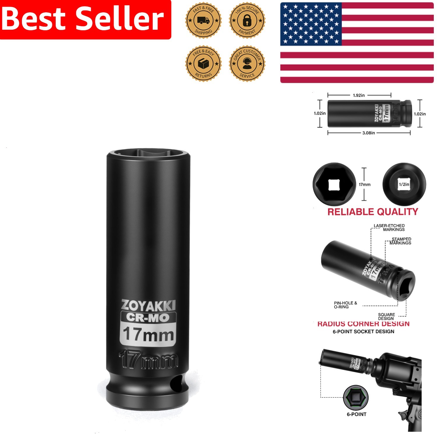 Drive 6PT Deep Cr-Mo Black Corrosion Resistant Axle Remover