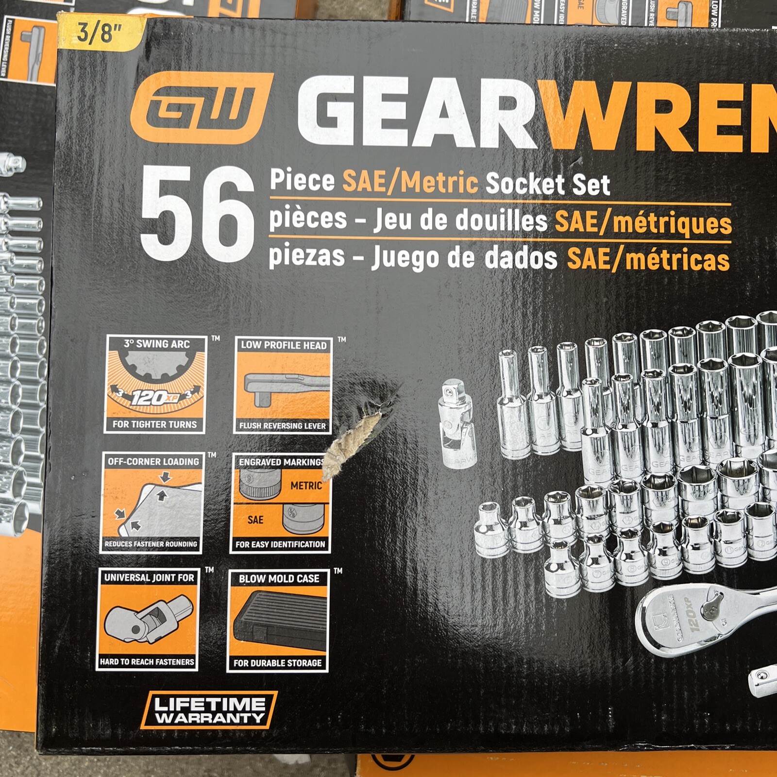 GearWrench 80550P 56-Pc 3/8″ Drive SAE/Metric 6 pt Standard & Deep Socket Set