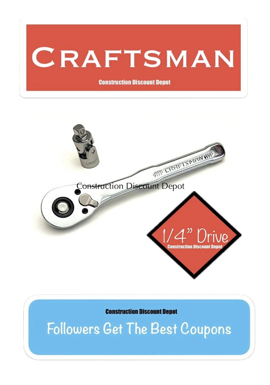 CRAFTSMAN 1/4″ Drive Ratchet LOW Profile CMMT86721 And Universal Joint