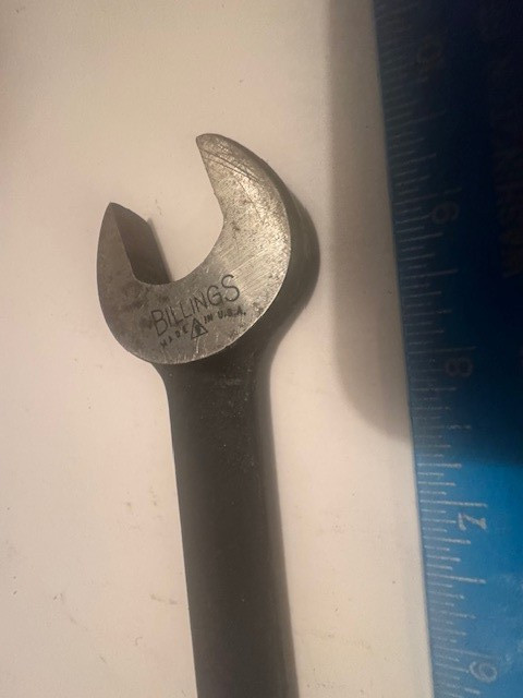 MADE USA – VINTAGE BILLINGS HEAVY DUTY 1″ X 15/16″ OPEN END WRENCH