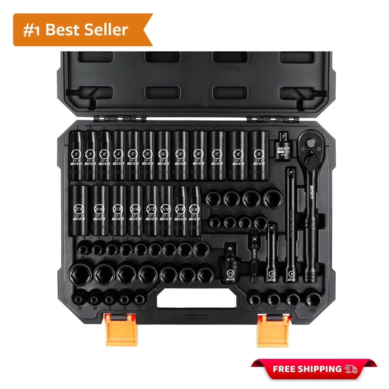 3/8″ Drive Impact Socket Set, 59-Piece Standard SAE 5/16 to 3/4 inch and Metr…