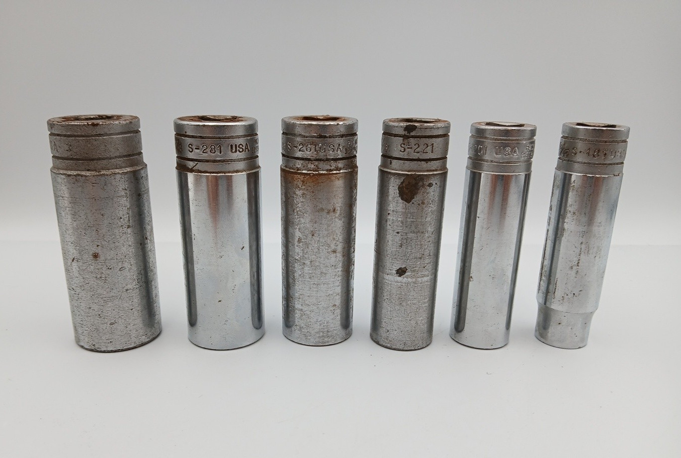 Lot of 6 Snap on Tools Deep Sockets SAE Various Sizes Underline 12 Point USA