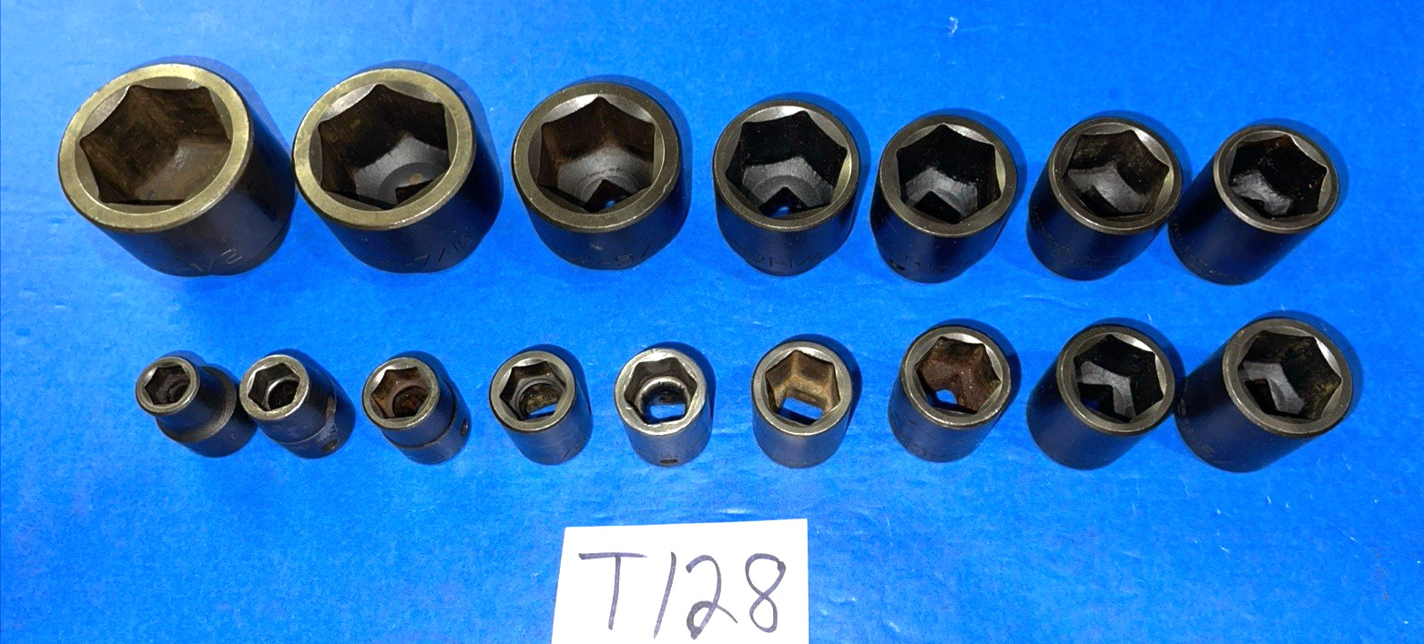 WRIGHT TOOLS 16 PIECE 1/2 DRIVE SAE. SHORT IMPACT SOCKET SET 7/16 TO 1-1/2