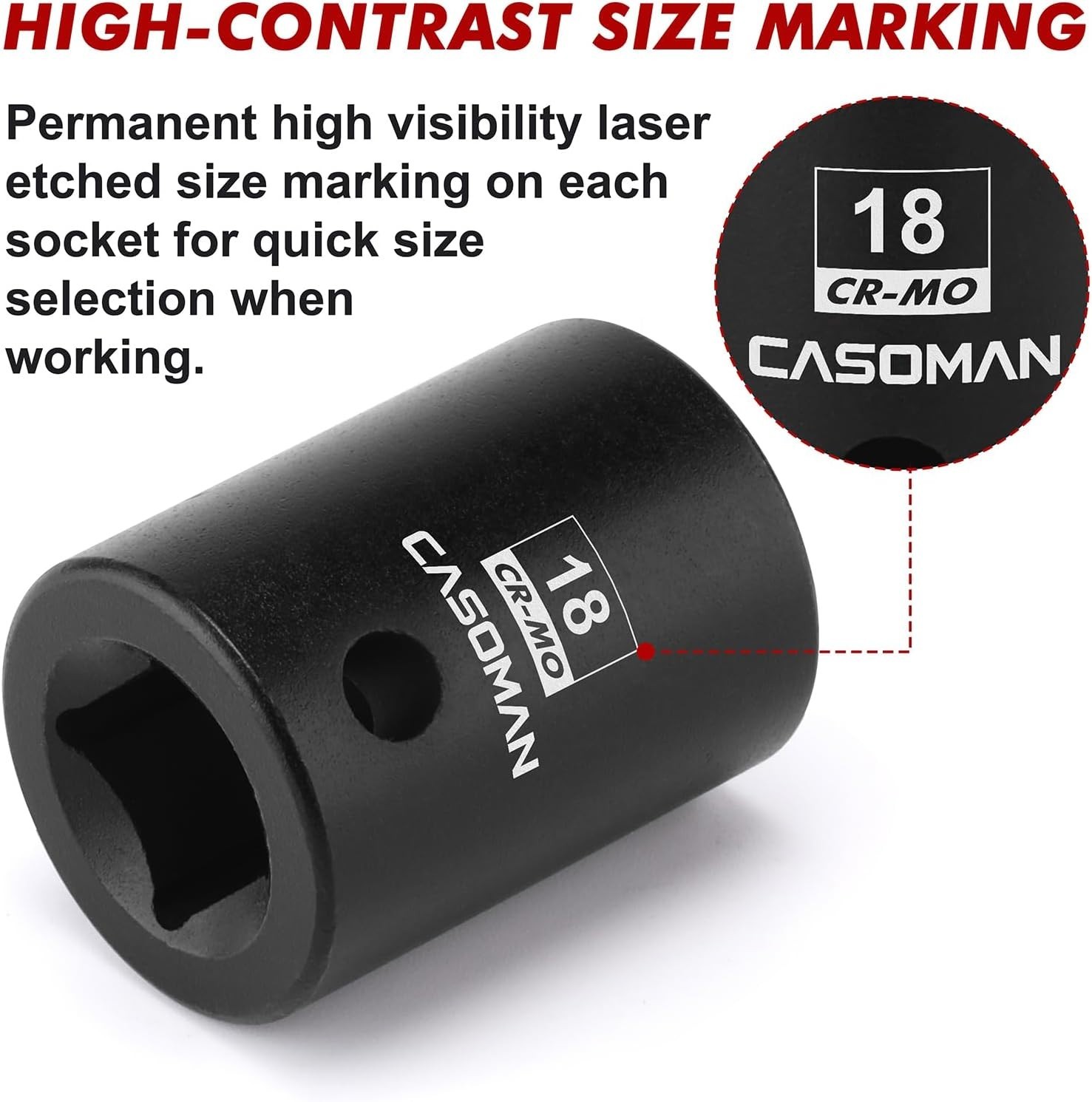 Chrome Molybdenum 18mm Impact Socket 1/2″ Drive 6-Point Black Finish